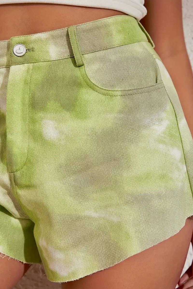 CWBSP0497_LOOSE ZIPPER TIE-DYED CASUAL COTTON SHORTS