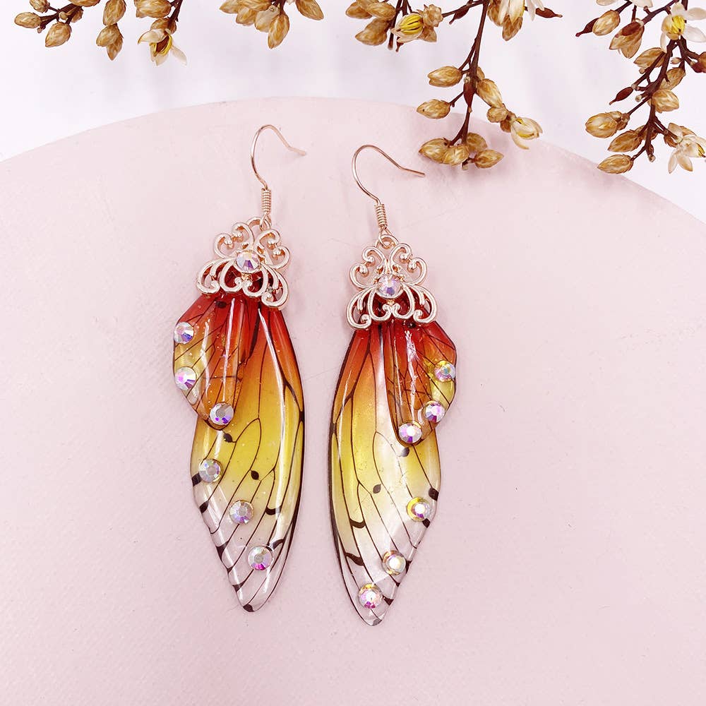 Elegant long earrings with cicada wing wings