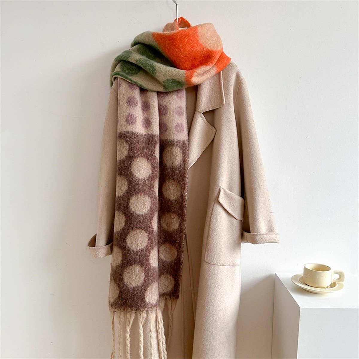 Retro Polka Dot Wool-Like Thick Scarf Shawl Winter_CWASC1440