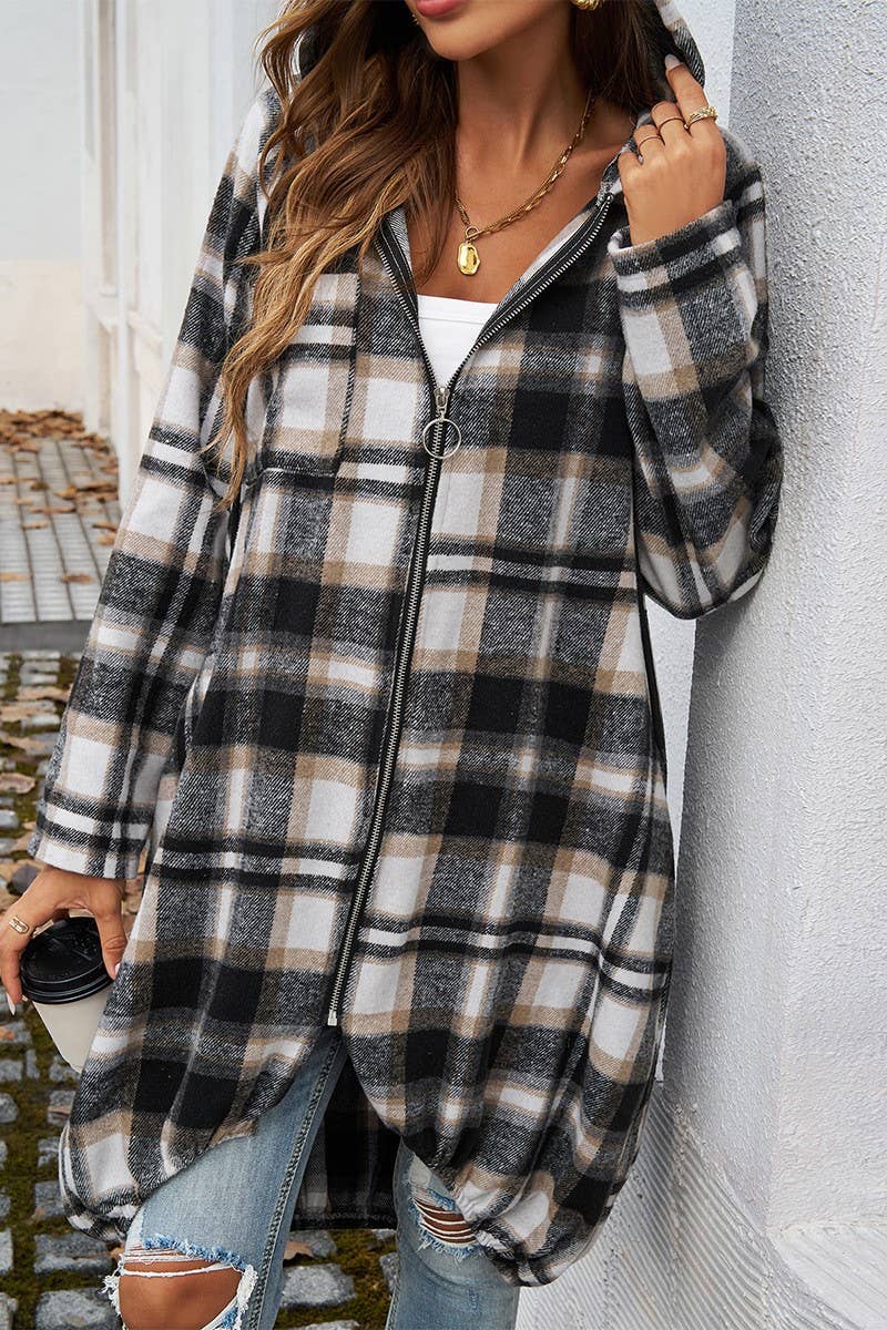 CWOCO0257_CASUAL LOOSE CONTRAST ZIP HOODED JACKET