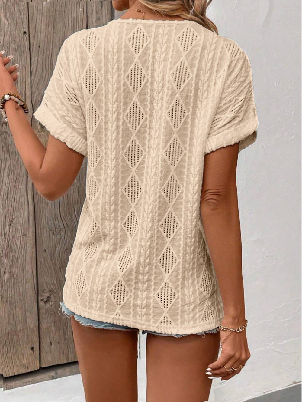 V-neck solid color loose short-sleeved T-shirt