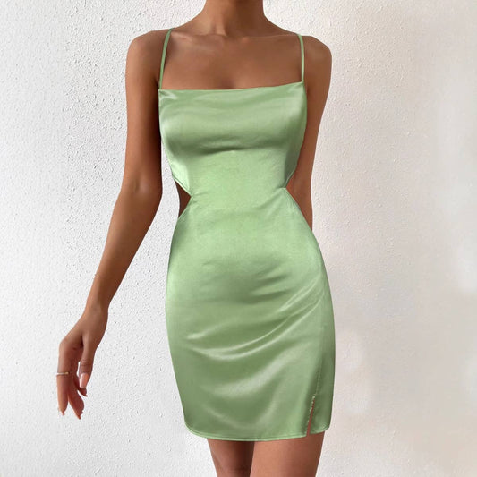 Sexy slimming halter solid color halter dress