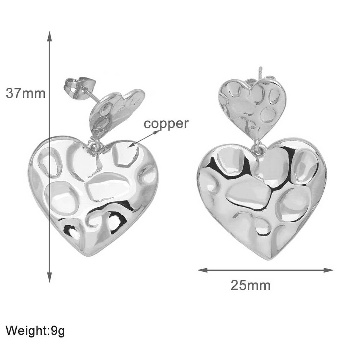IRREGULAR GOLD PLATED HEART SHAPED PENDANT EARRING