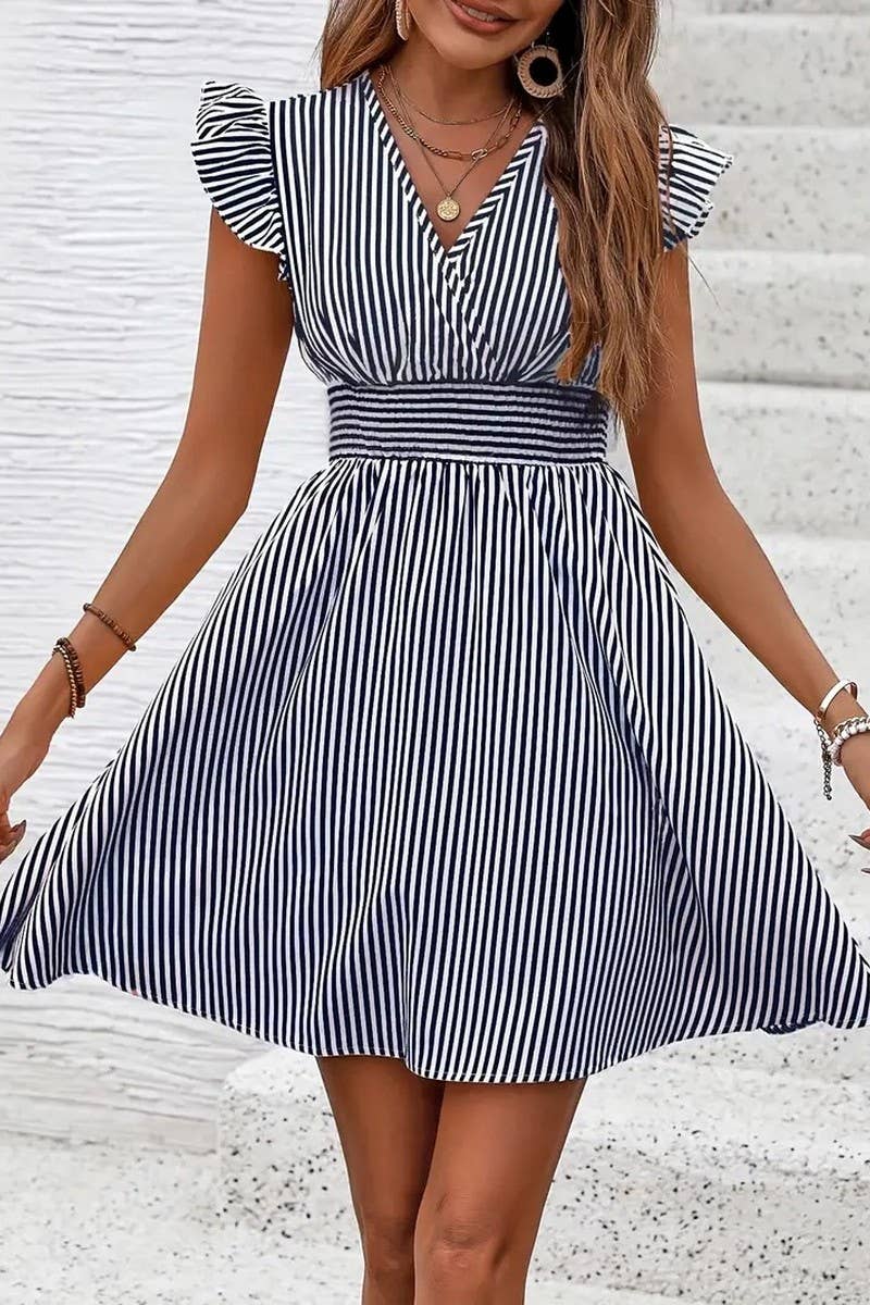 CWDSD8106_SUMMER STRIPED BUTTERFLY SLEEVE DRESS