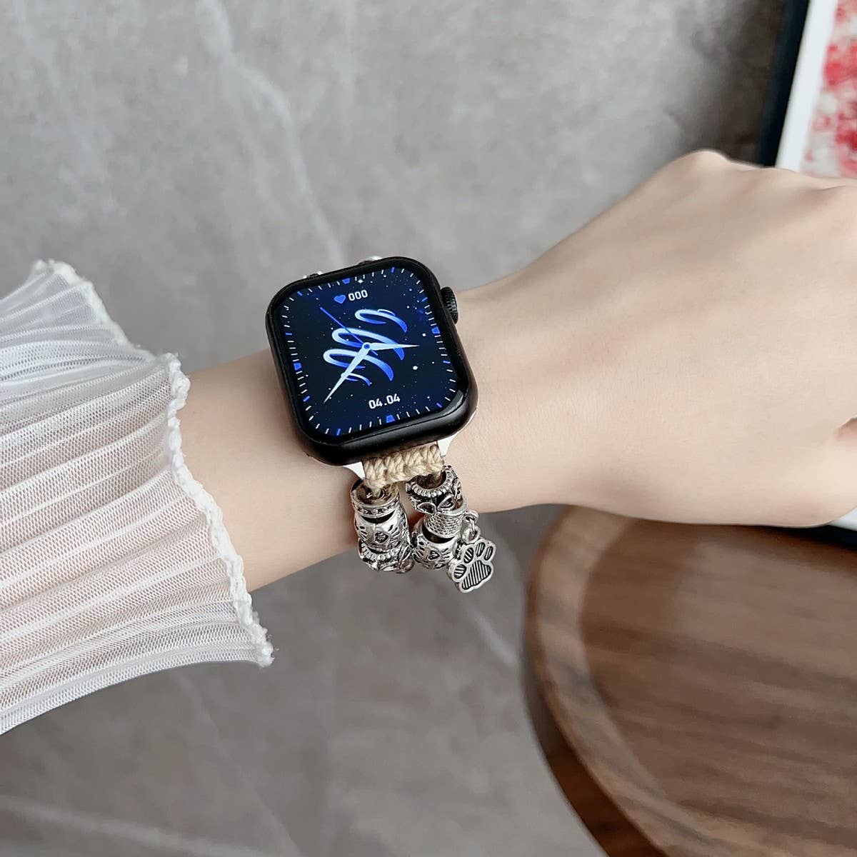 IWATCH9-1 SE DOG PAW ORNAMENT GENUINE LEATHER STRAP