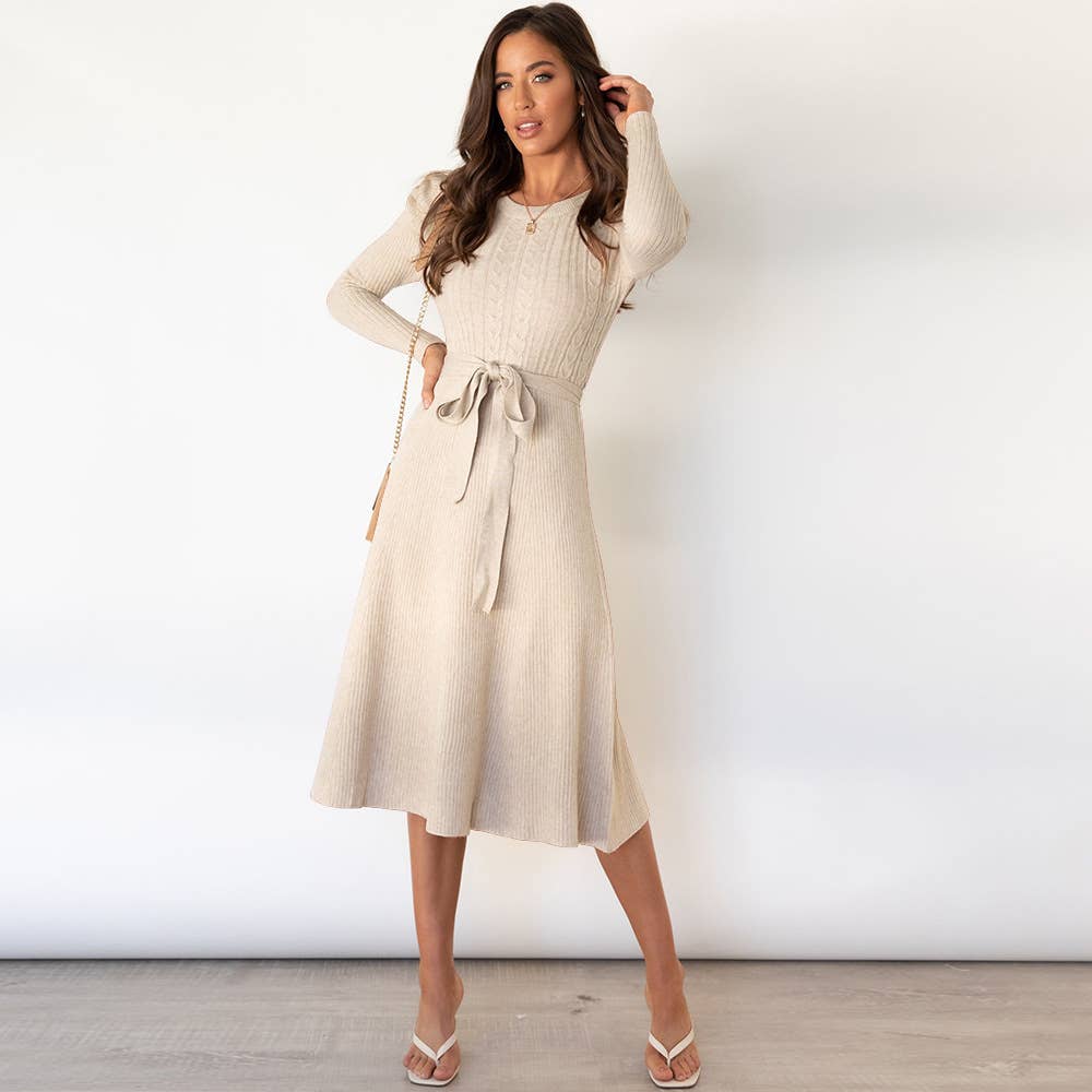 Elegant bubble long-sleeved, high-waisted dress