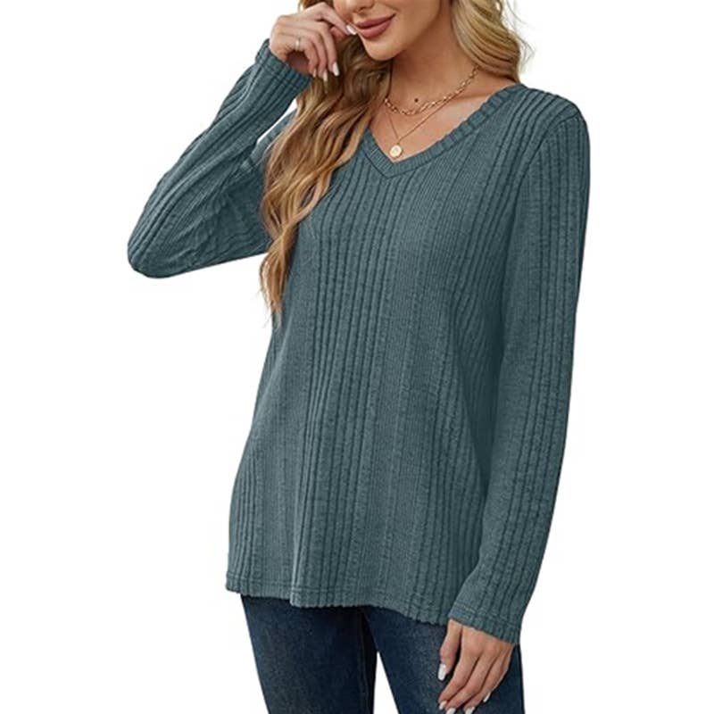 V-NECK KNITTED PIT STRIP BRUSHED LONG SLEEVE