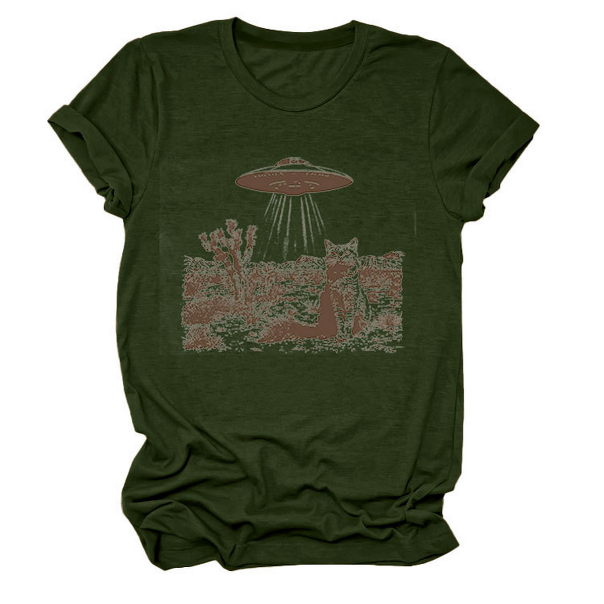 Cat and Spaceship Graphic Tee for Women_CWTTS1514