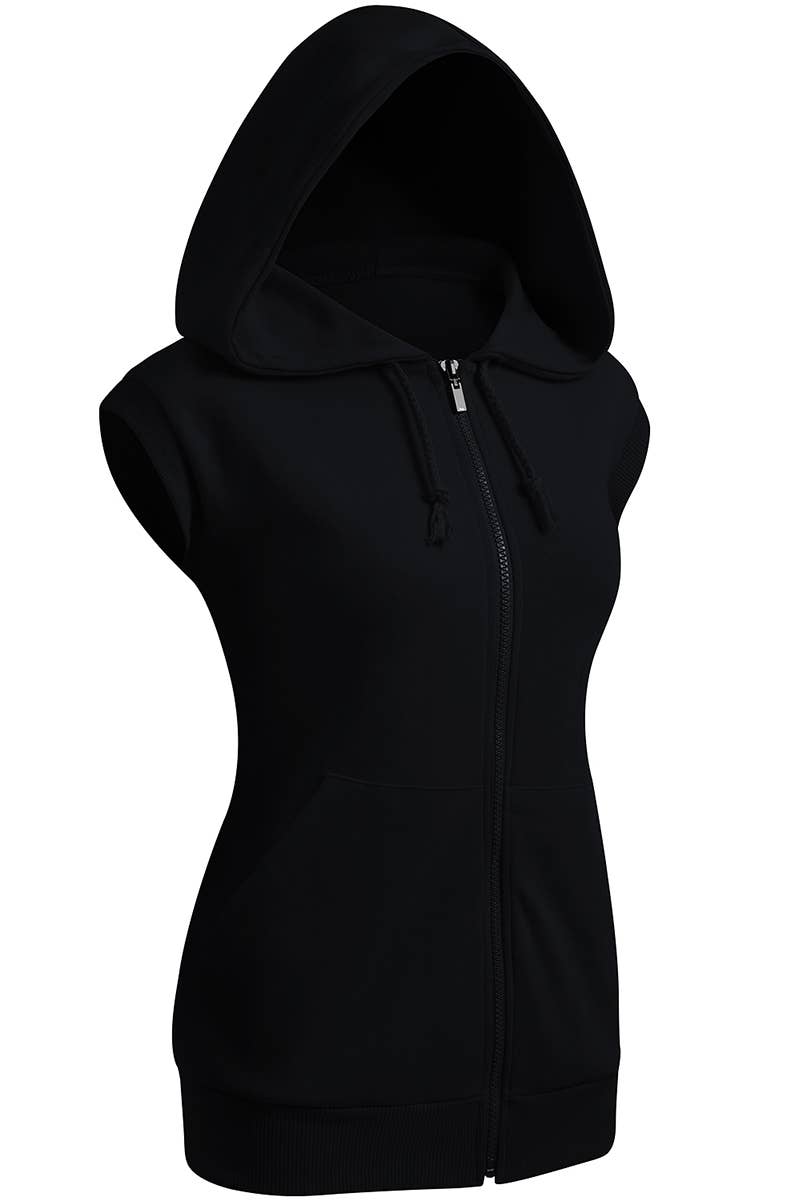 KWOHOSL003_Sleeveless Hoodies Basic Hoodie Zip Up