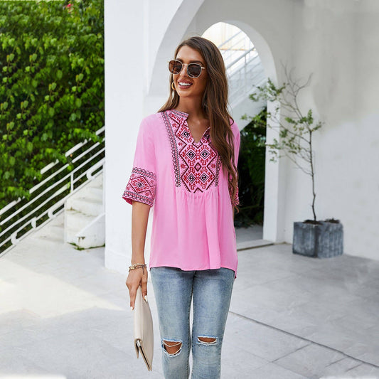 EMBROIDERED SUMMER BLOUSE FOR WOMEN