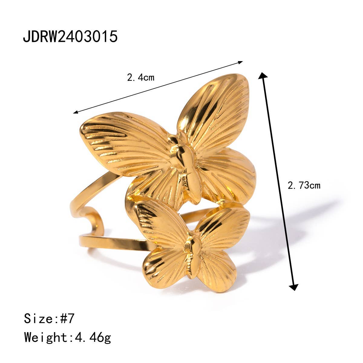 Stylish 18KGold Double Round Butterfly Open Bangle_CWAJE4716