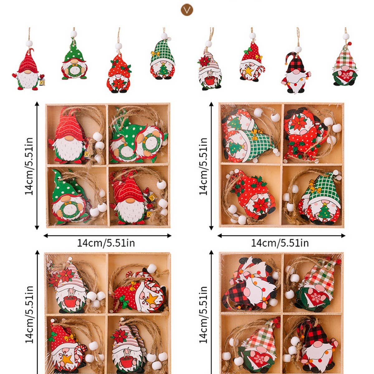 CWMM10288_CHRISTMAS WOODEN FACELESS GNOME ORNAMENTS SET