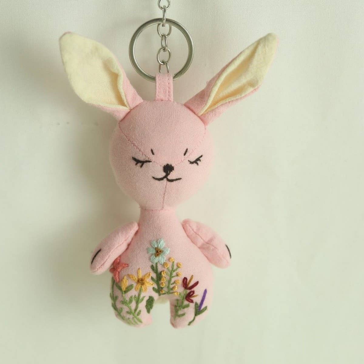 Hand-Embroidered Cute Pink Bunny Plush Charm