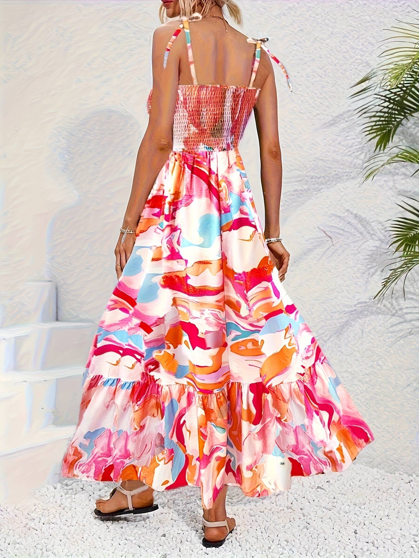 Printed halter backless vacation-style dress