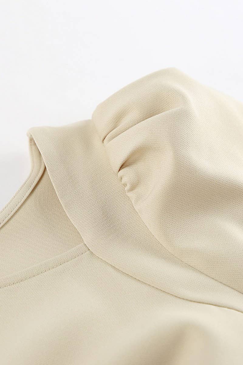 CWDMD6113_ASYMMETRIC NECK PUFF SLEEVE BODYCON SLIT DRESS