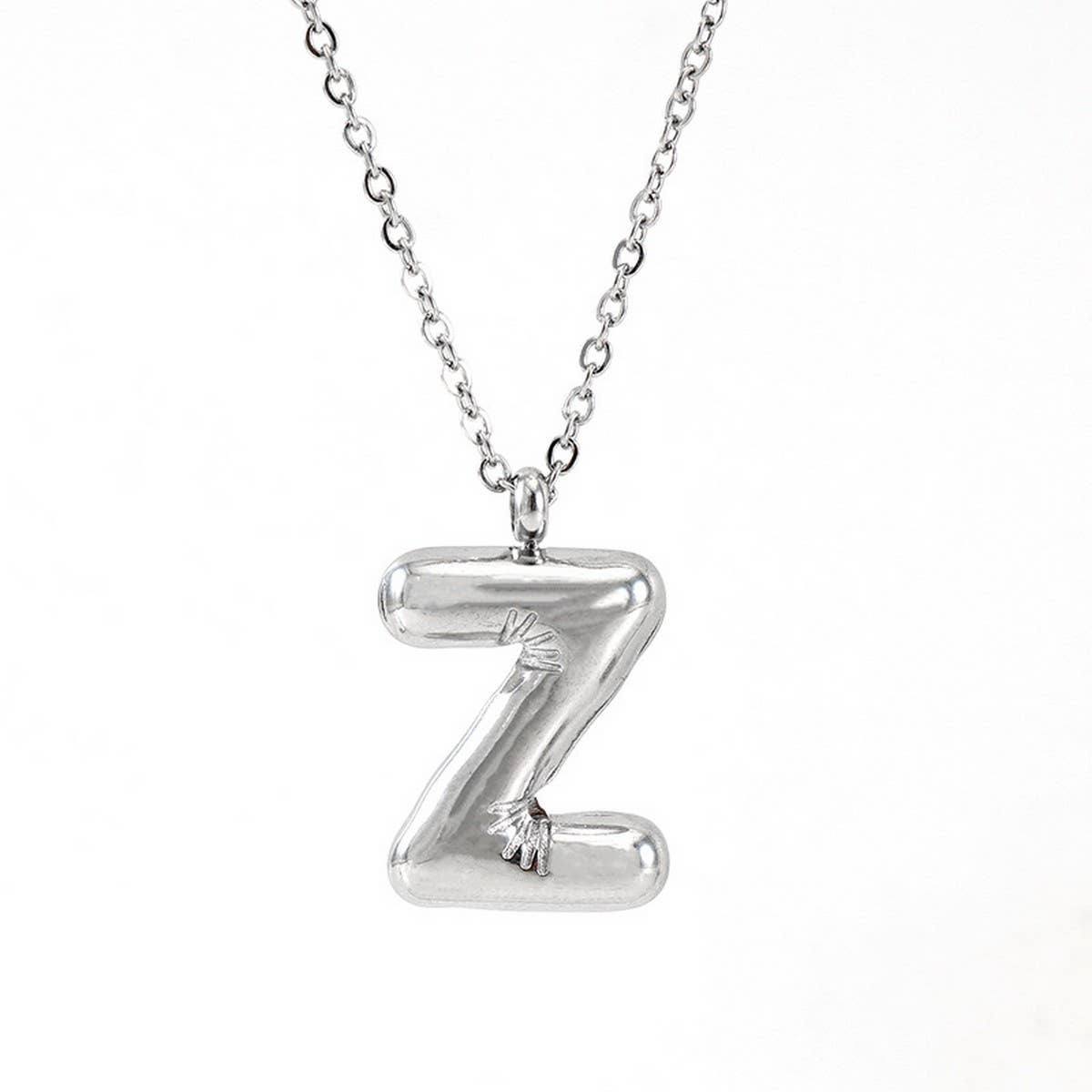 CWAJE1946_Steel Color Bubble Letter Necklace