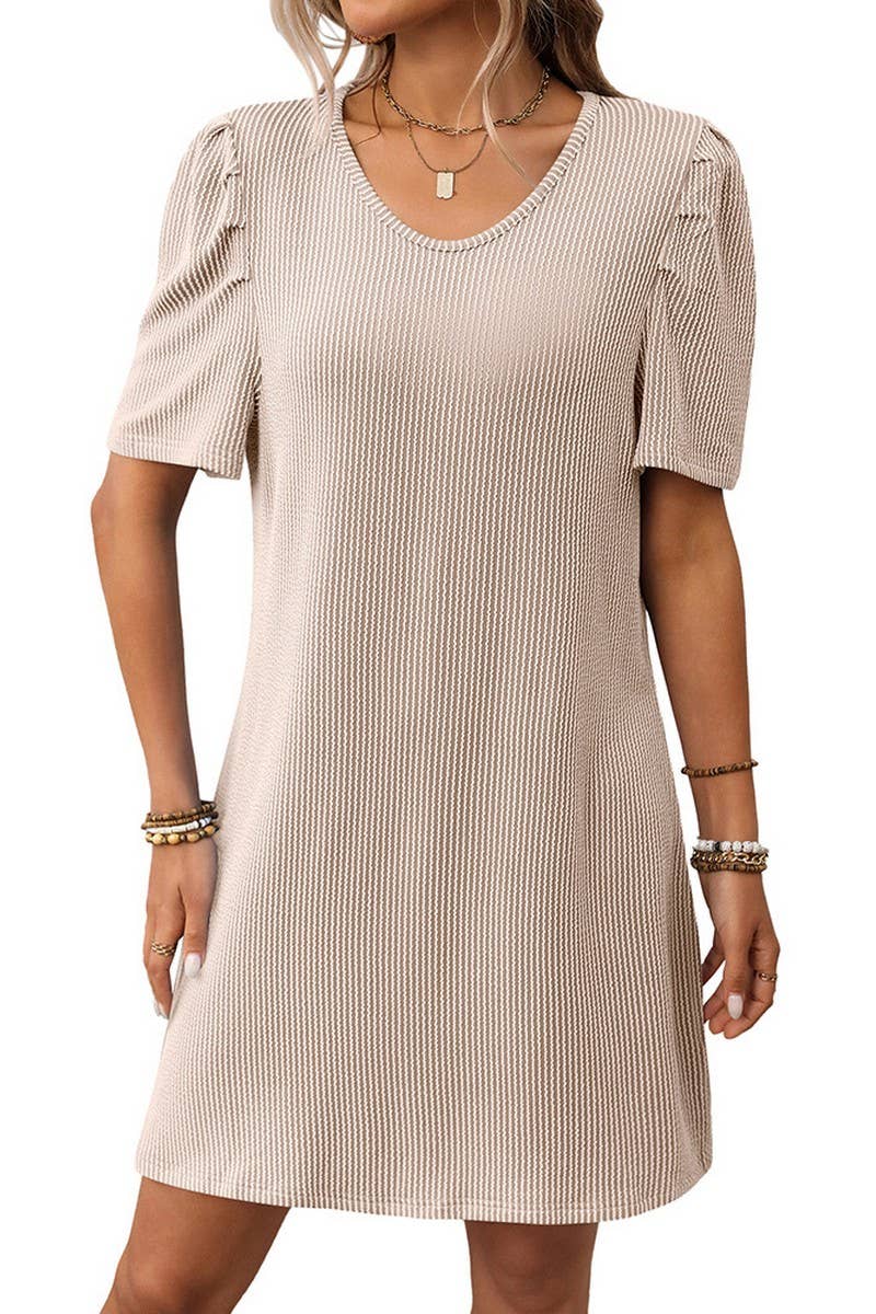 CWDSD7272_CONTRAST TWIST STRIPE PUFF SLEEVE MIDI DRESS