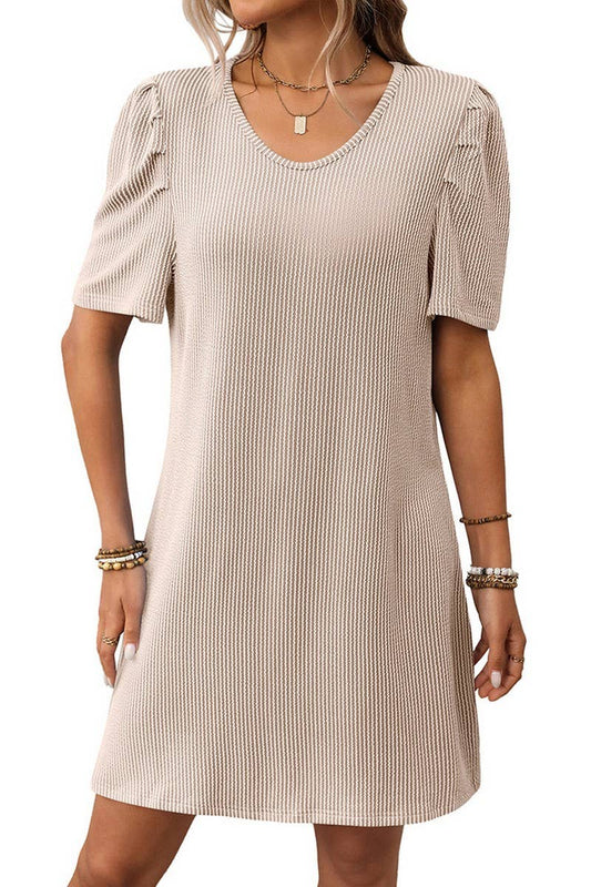 CWDSD7272_CONTRAST TWIST STRIPE PUFF SLEEVE MIDI DRESS