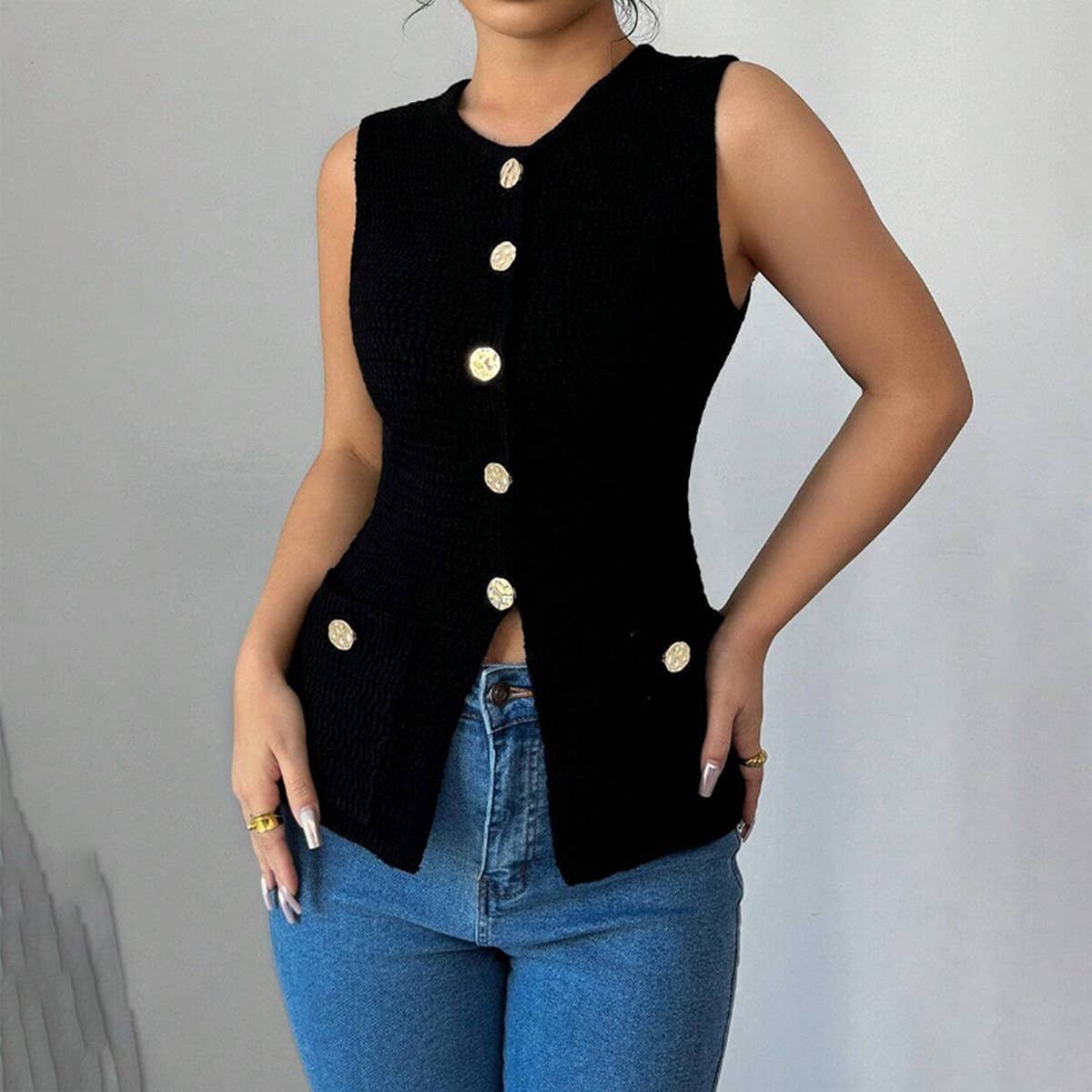 Single-breasted,stylish sleeveless cardigan