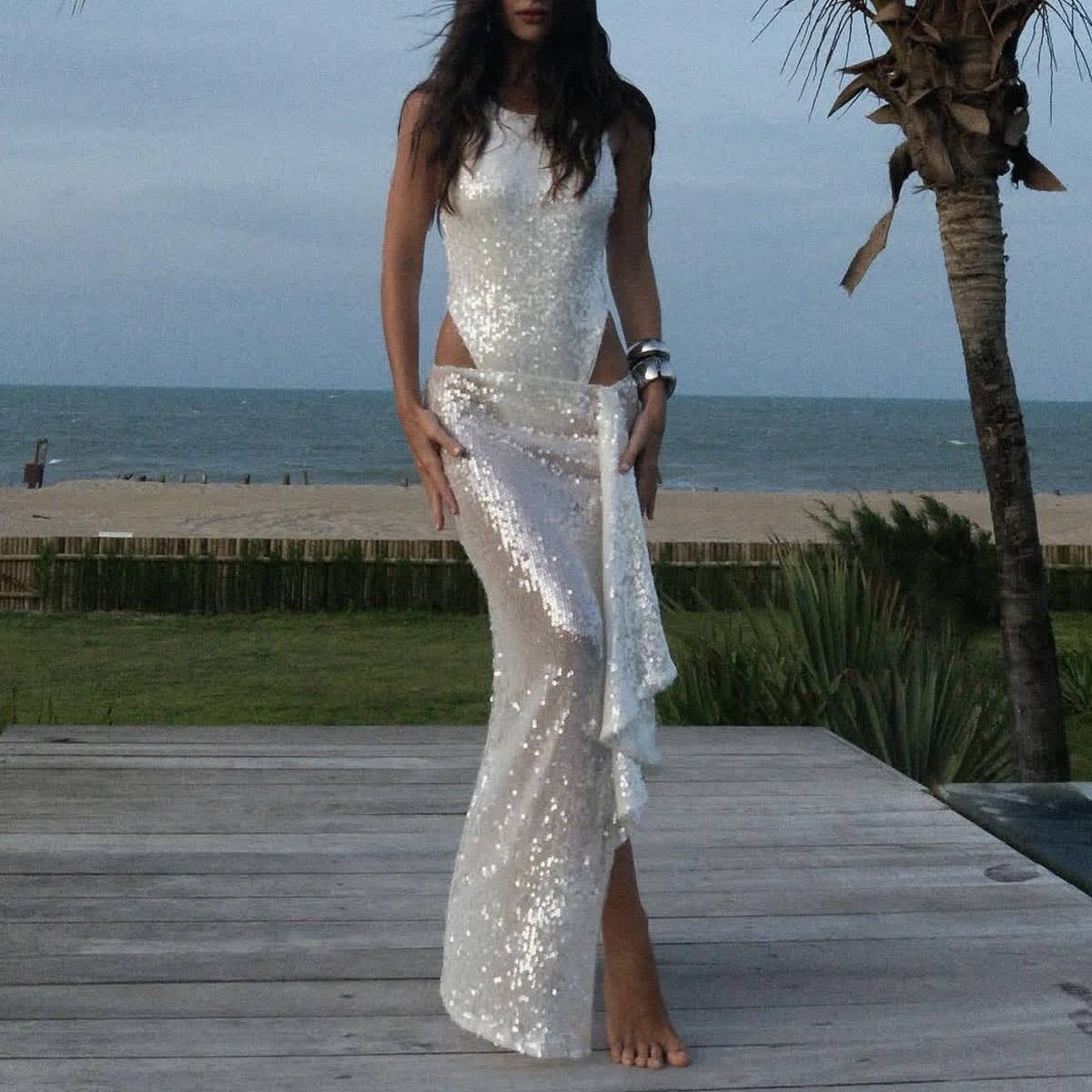 Sleeveless Side Slit Two-Way Jumpsuit Dress