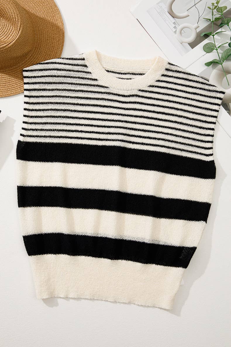 Striped crew-neck sweater vest color matching