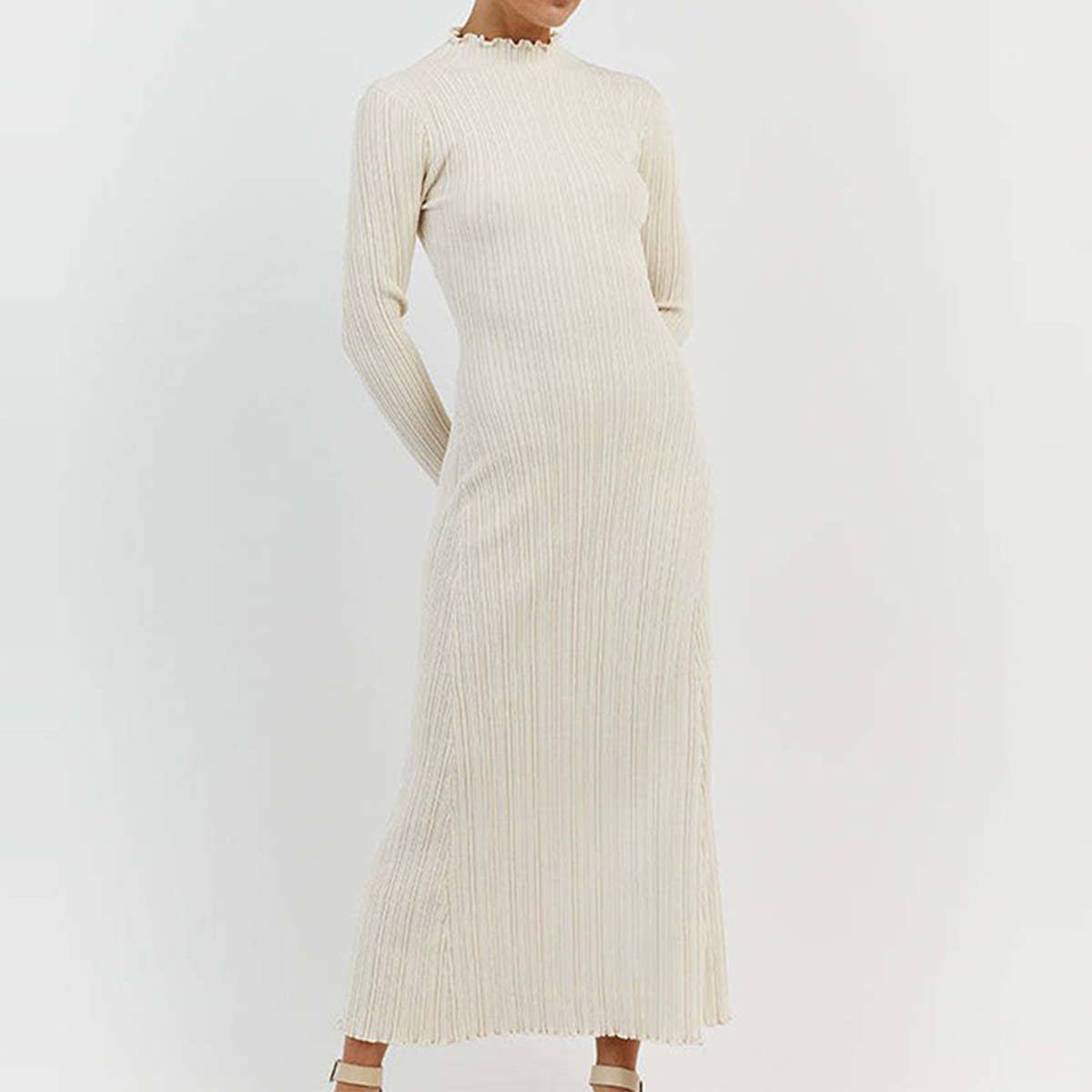 Solid color crew neck pit stripe slimming dress