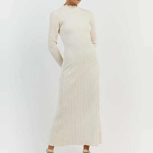 Solid color crew neck pit stripe slimming dress