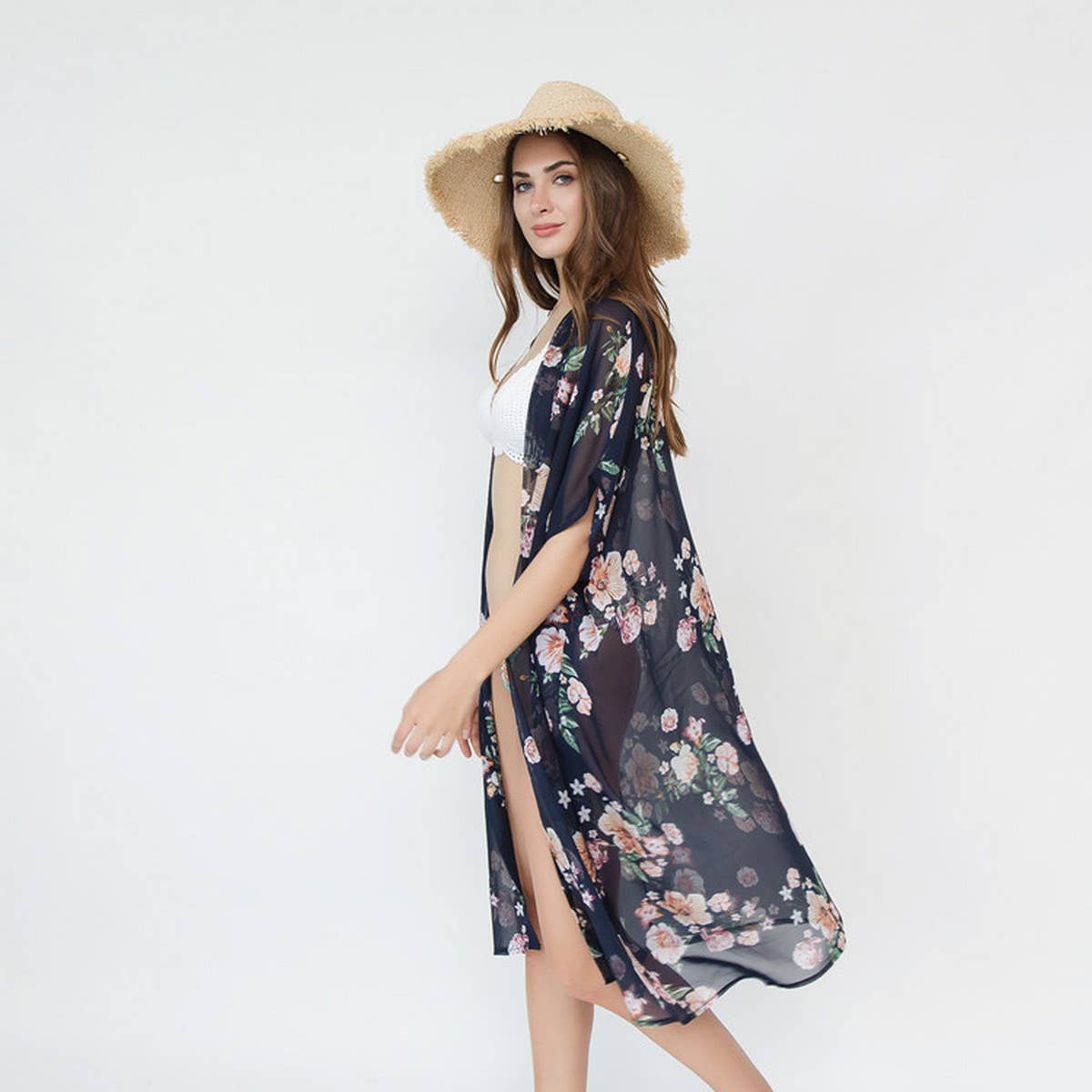 FLORAL PRINT FLOUNCE SLEEVE KIMONO