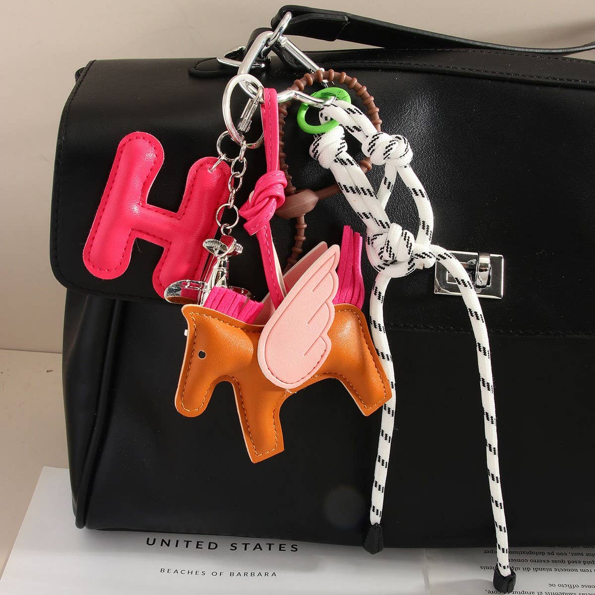 Leather Pegasus & Plane Letter Bag Charm_CWMM7566