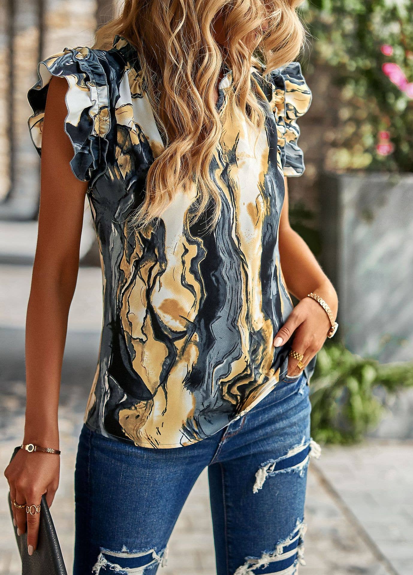 STYLISH V-NECK FLORAL BLOUSE