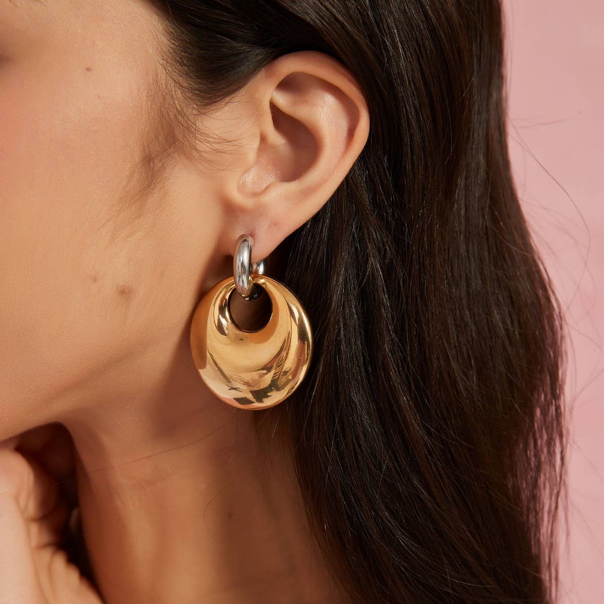 Two-Tone Gold & Silver Irregular Steel Earrings