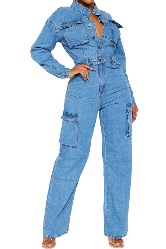STRETCH ORGAN BAG WASH DENIM ROMPER