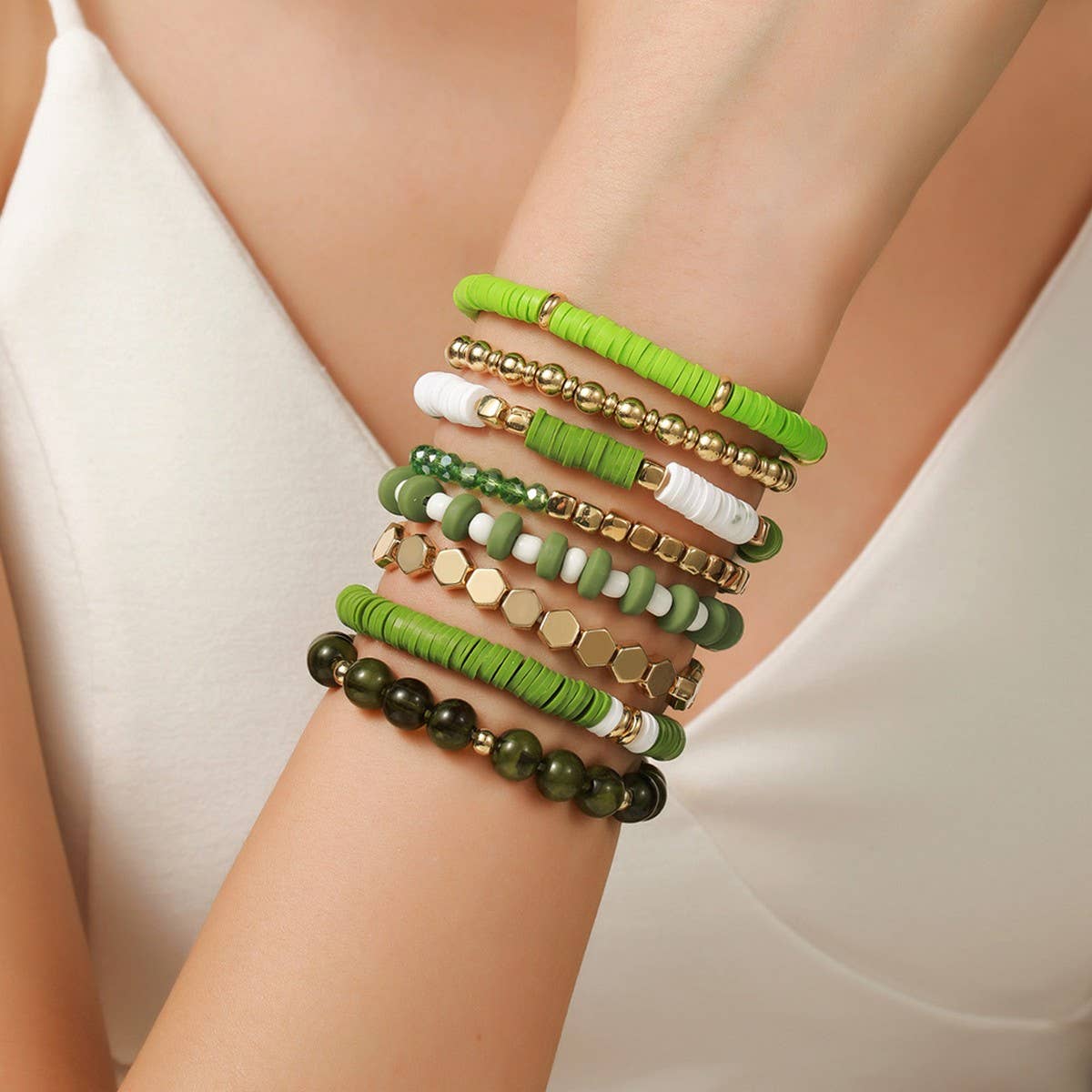 SIMPLE MULTI-STRAP POLYMER CLAY BRACELET SET_CWMM3527