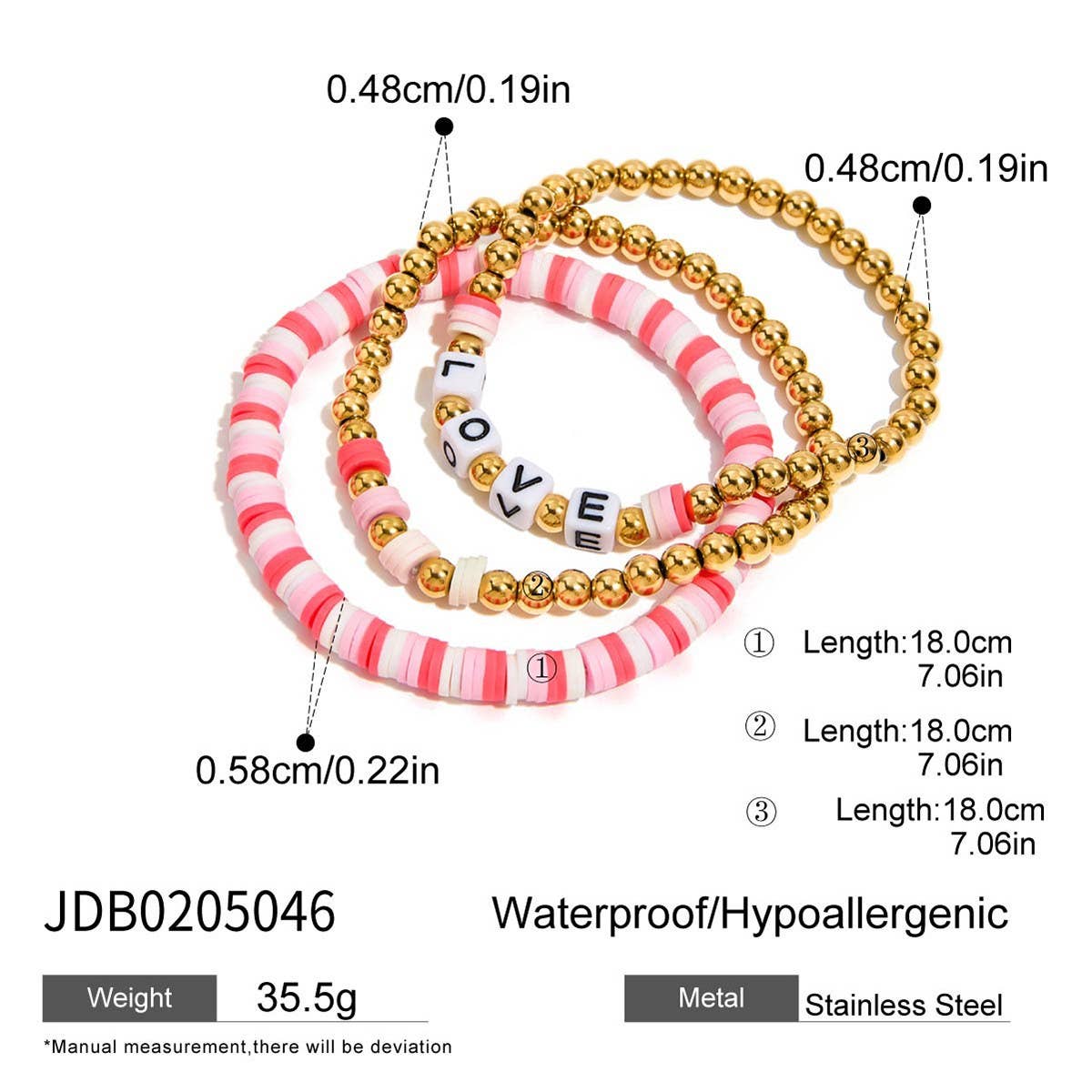 Sweet 18K Gold Colorful Clay & Steel Bead Bracelet