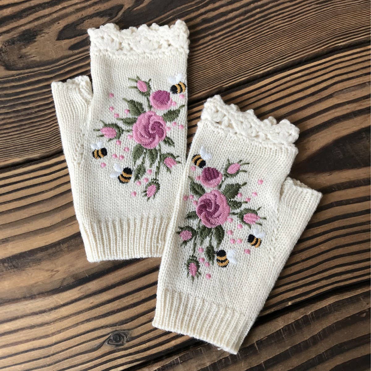 Knit Winter Gloves ? Bee & Blossom Embroidery