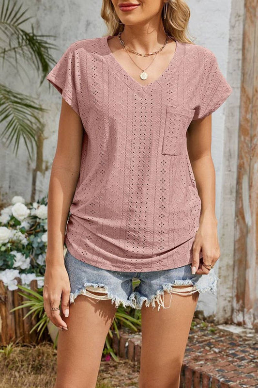 Cwtts1328_Summer Solid Color V-Neck Short-Sleeved T-Shirt