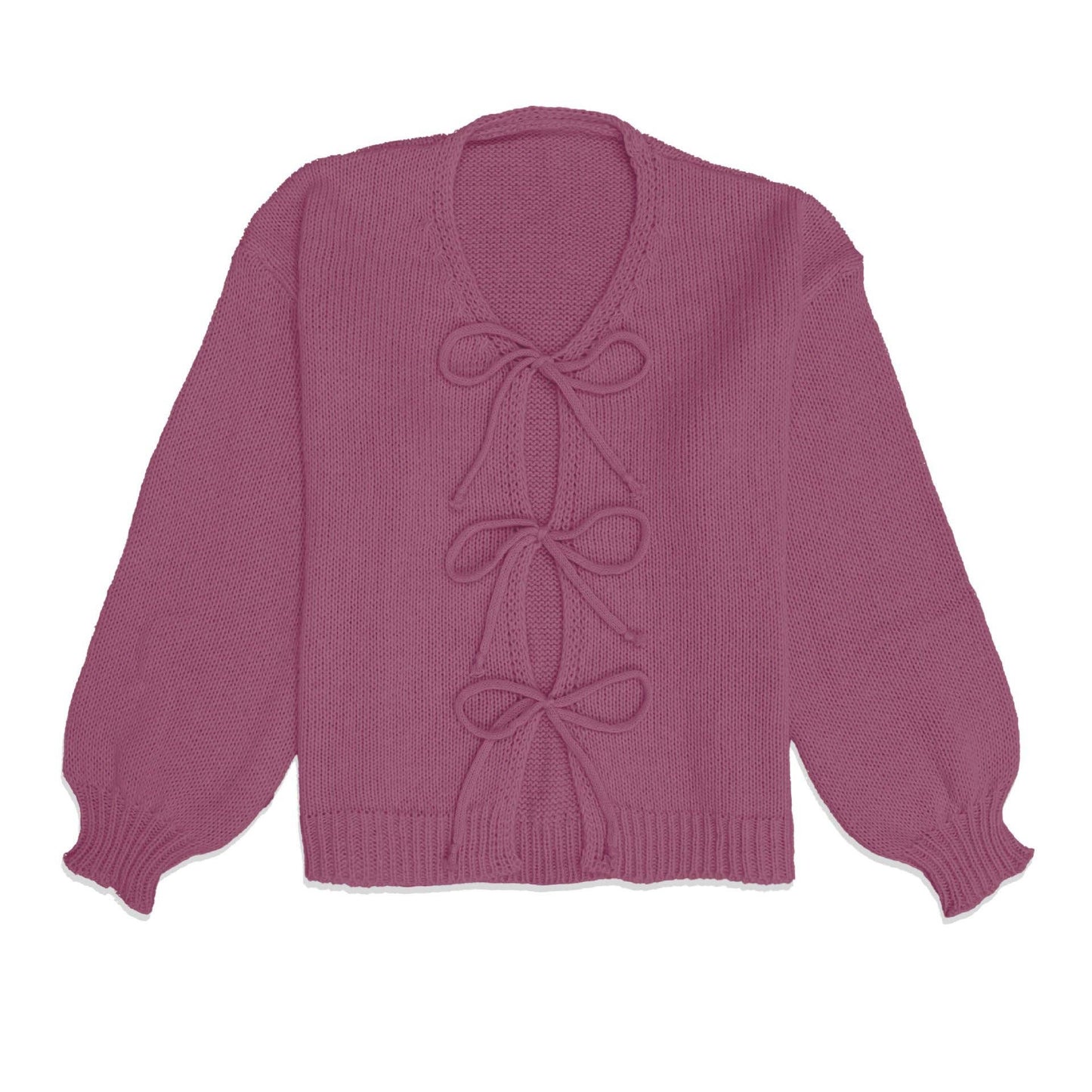 Round-neck long-sleeved lace-up knitted cardigan