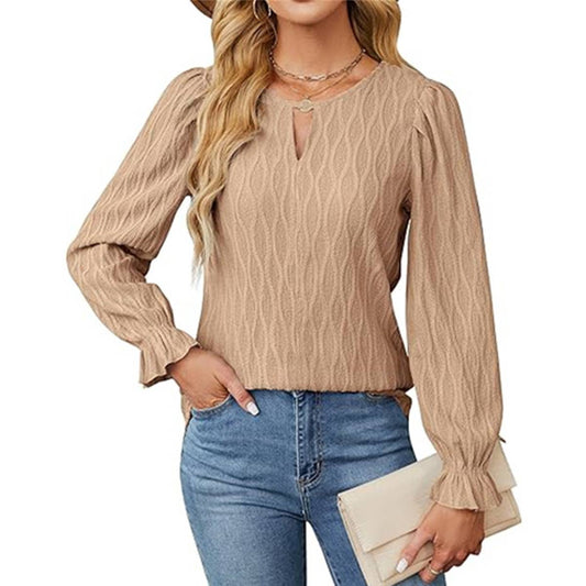 JACQUARD CREW-NECK TOP WITH FLARED SLEEVES