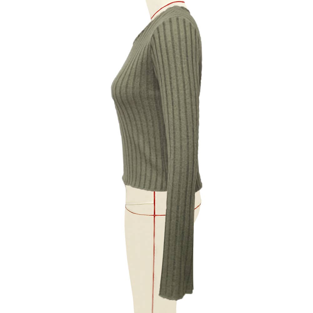 FLARED LONG-SLEEVED CREW NECK PULLOVER T-SHIRT