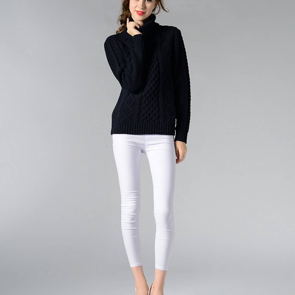 Turtleneck long-sleeved floral base sweater