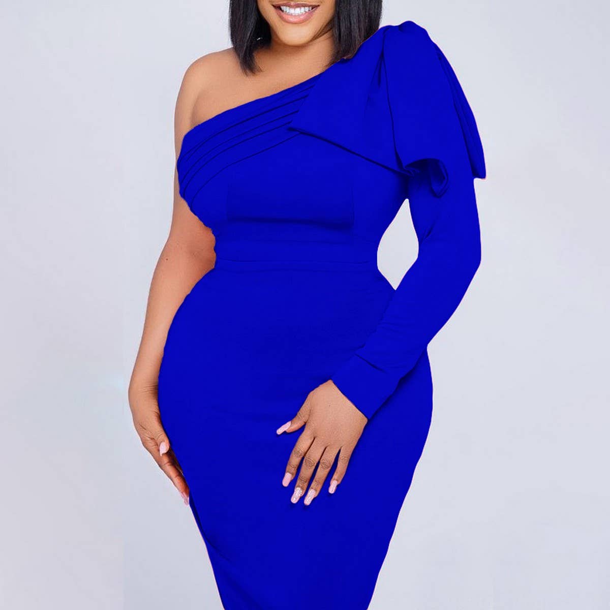 SLANT COLLAR SOLID COLOR FASHIONABLE HIPSEXY DRESS_CWDSD6162