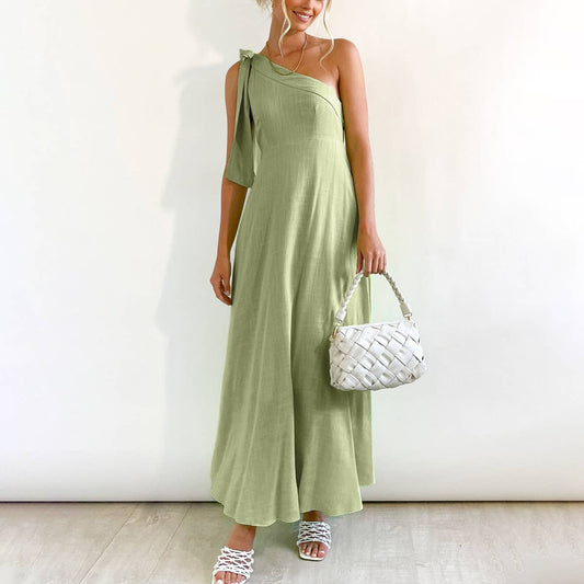 One-shoulder dress with sloping neck