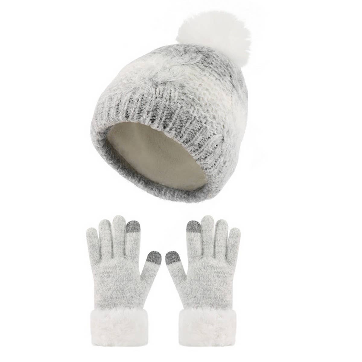 CHILDREN'S FUR BALL HAT AND GLOVES TWO-PIECE SET