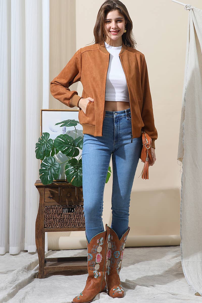 CWOJA706-P_WATERFALL FAUX SUEDE ZIP-UP WESTERN BOBMER JACKET