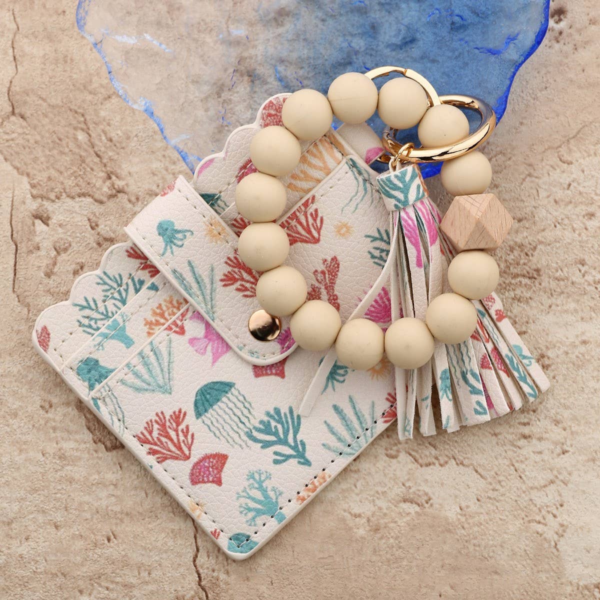 Ocean Print Fruit Card Wallet with Bead Keychain_CUAB00440