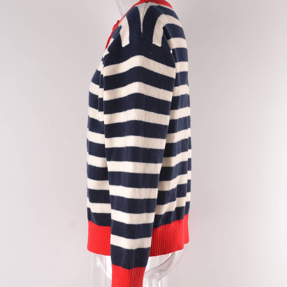 STRIPED CARDIGAN BUTTON KNIT SWEATER