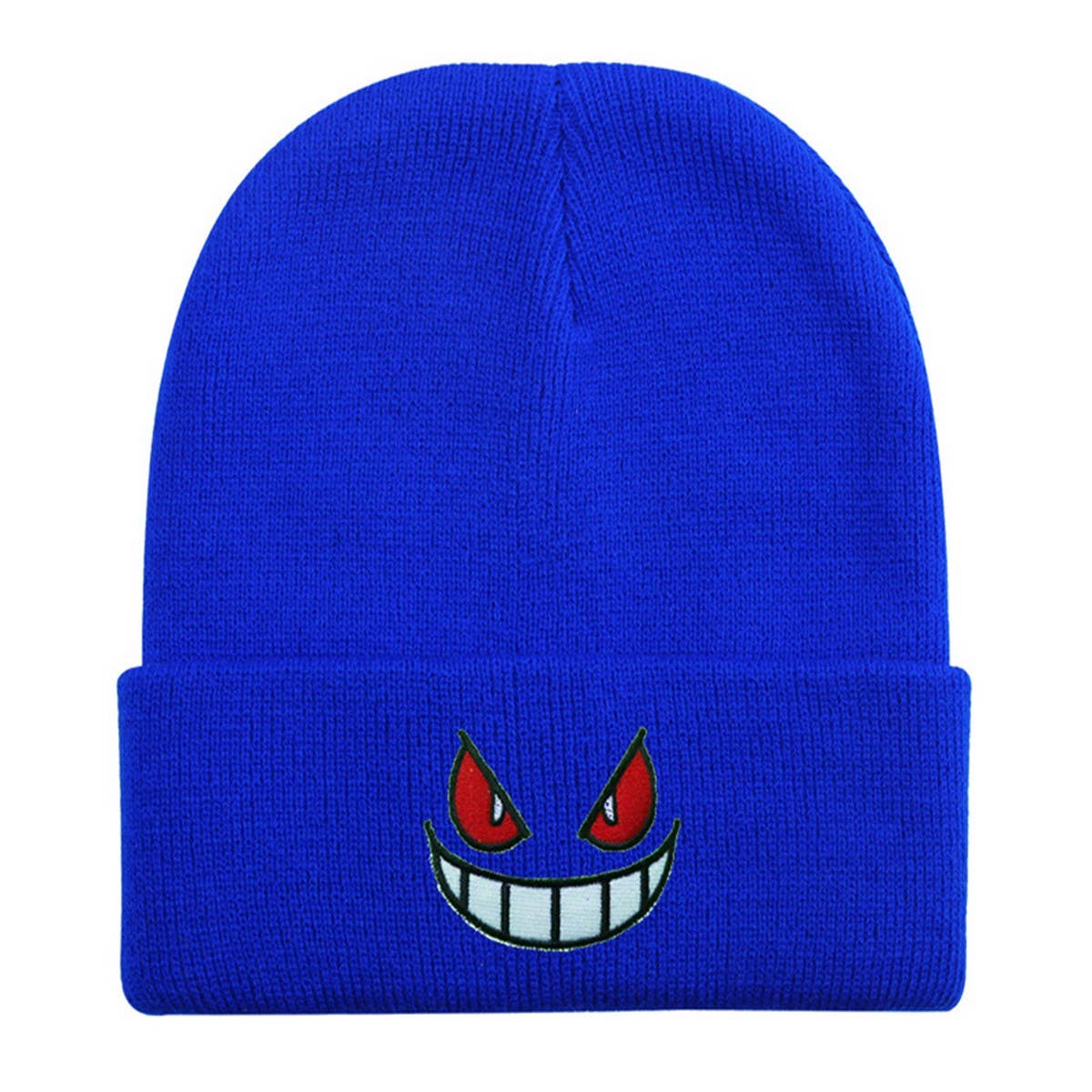 CWAH04354_EMBROIDERED CARTOON FACE KNIT BEANIE HAT