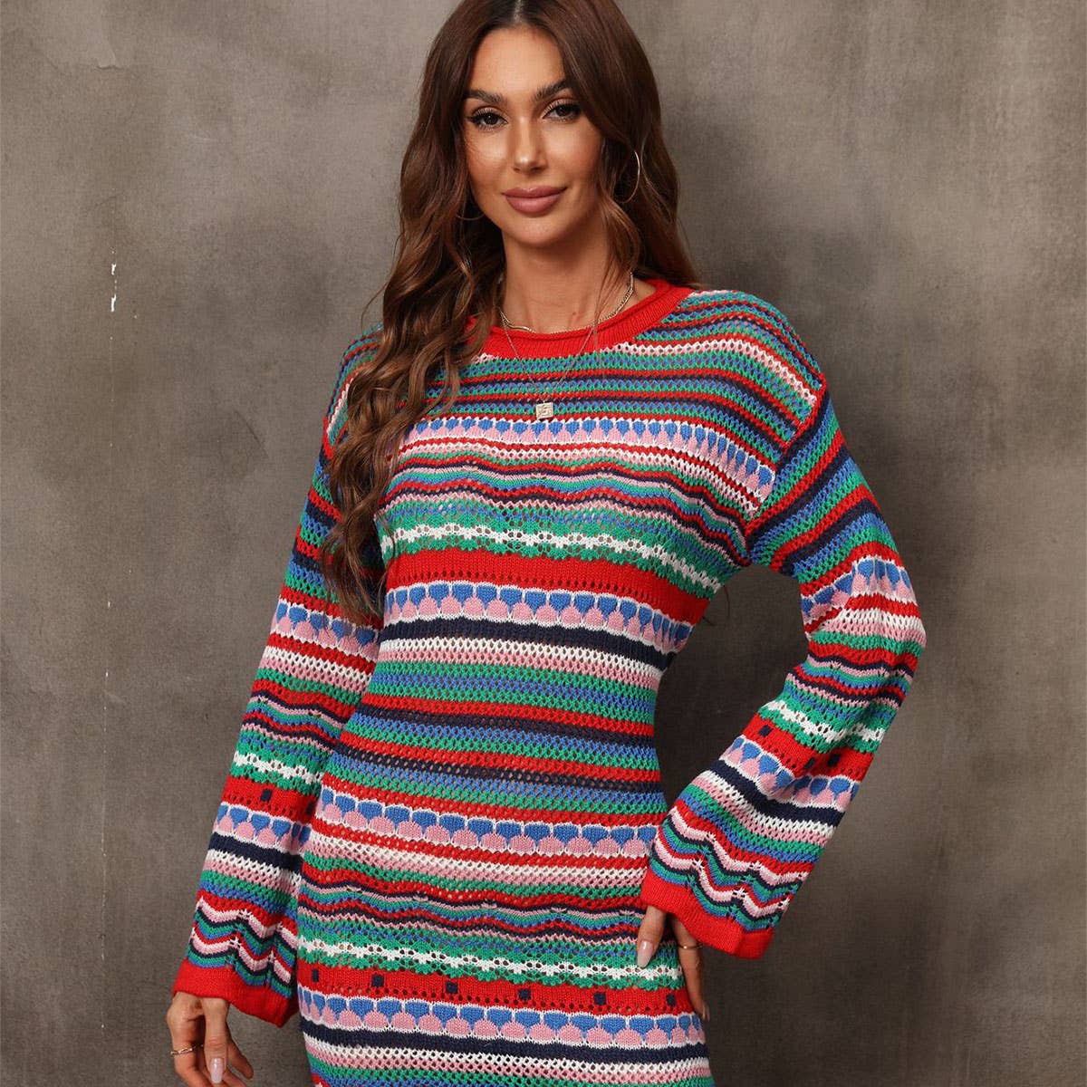 Long knit skirt Crochet rainbow knit dress