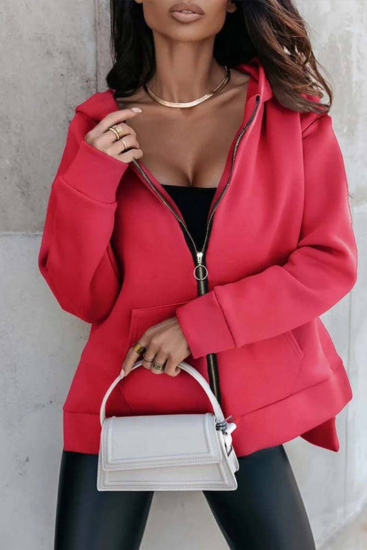 CWOCO00210_SOLID COLOR LOOSE HOODED ZIP-UP JACKET