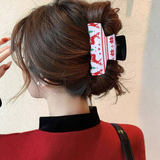 Red Christmas Reindeer Snowflake Hair Clip_CWAHA2327